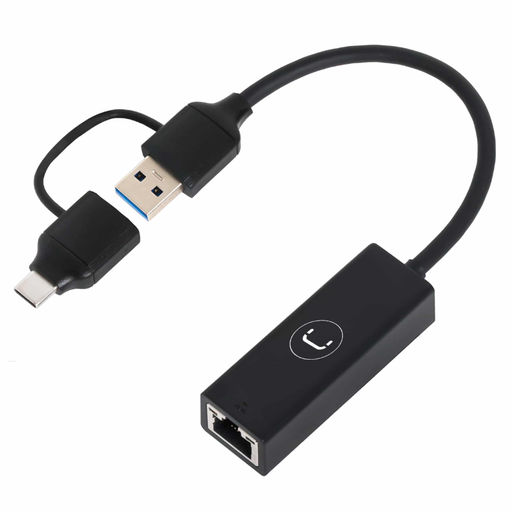[AD3007BK] Adaptador Unno Tekno USB a Ethernet AD3007BK Macho-Hembra 2 en 1 Negro