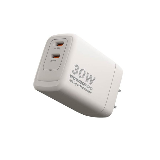 [PW5064WT] Cargador de Pared Unno Tekno PW5064WT PowerPro Dual USB-C 30W​​ Blanco