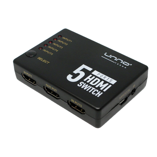 [HB1203BK] Splitter Unno Tekno HB1203BK 5 Puertos HDMI 4K