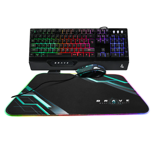 [KB6784BK] Teclado y Mouse Gaming Alámbrico Unno Tekno Brave Negro USB Inglés + Mousepad